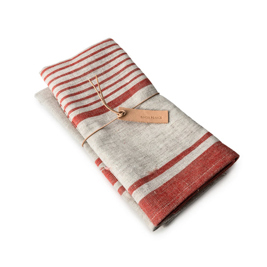 Red Striped Bistro Linen Napkins - Set of 2