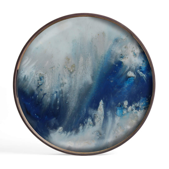 Blue Mist Round Organic Glass Tray - 19 Inch