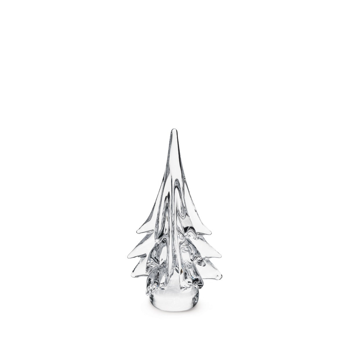 Glass Christmas tree decoration against a white background.