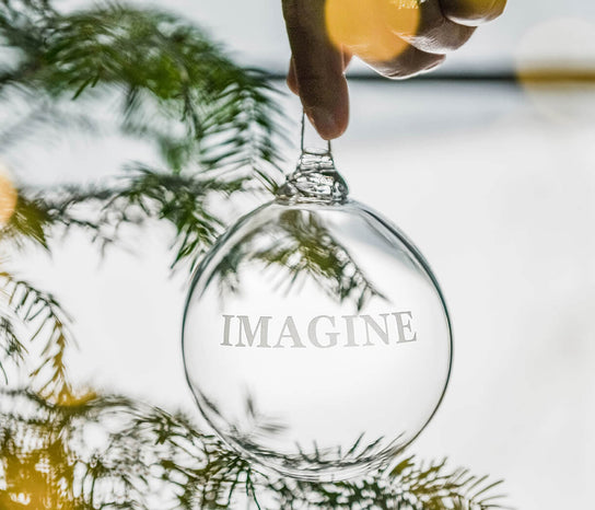 Engraved "Imagine" Round Ornament in Gift Box