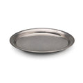 Oval metal tray with a raised rim and brushed pewter finish.