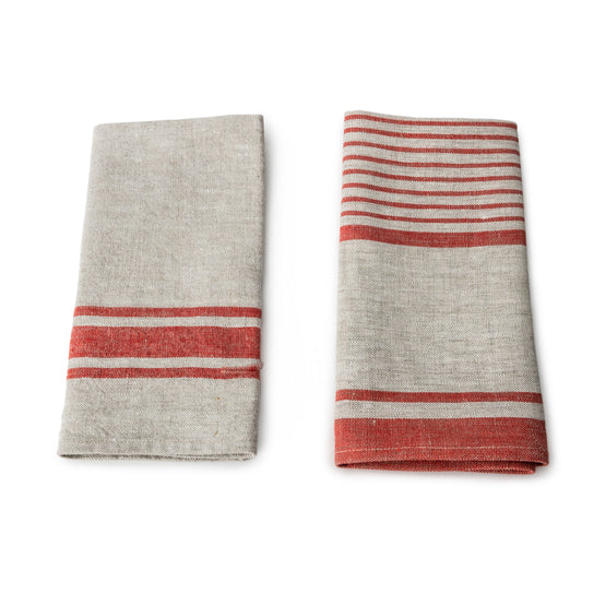 Red Striped Bistro Linen Napkins - Set of 2
