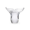 Clear glass vase with two curved flared lobes at the top resembling a whale tail shape.