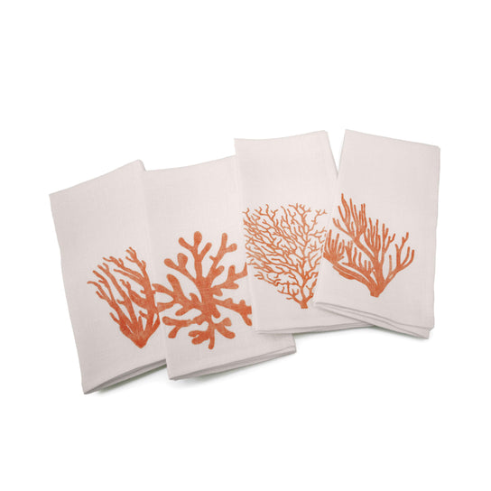 Coral Print Linen Napkins - Set of 4
