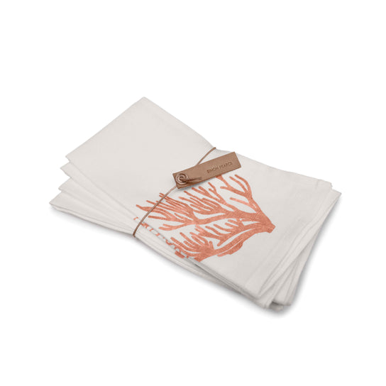 Coral Print Linen Napkins - Set of 4