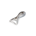 Chrome bottle opener with curved handle and cap-lifting slot.