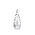 Clear glass evergreen tree-shaped candle with bubbled texture and pointed top on white background.