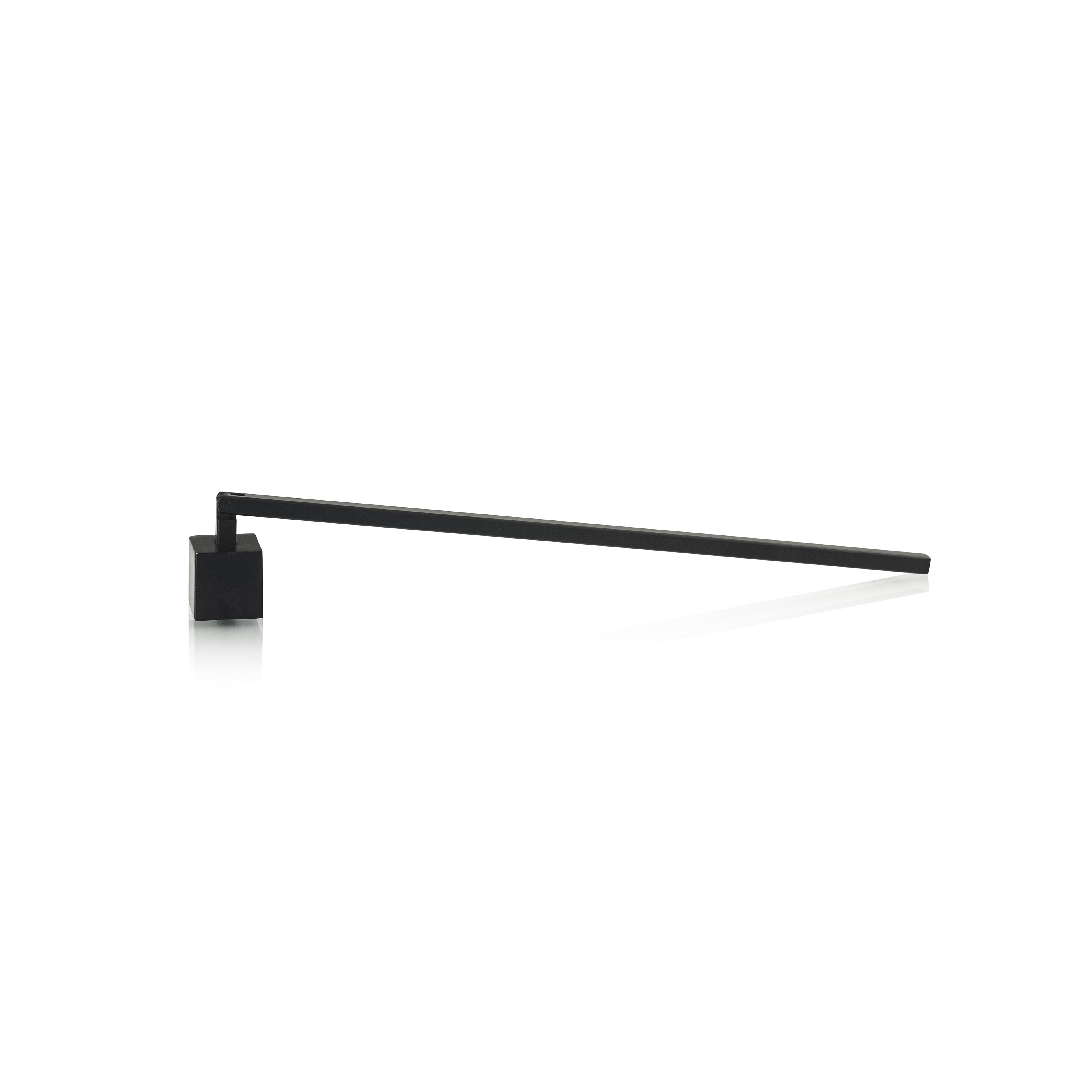 Black metal candle snuffer with long handle and small cup-shaped end.