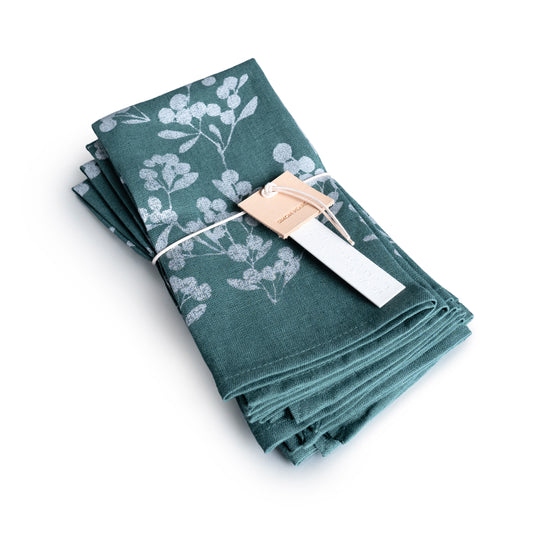 Silver Berry Green Linen Napkins - Set of 4 view 1