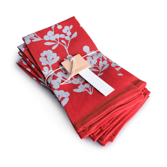 Silver Berry Red Linen Napkins - Set of 4 view 1