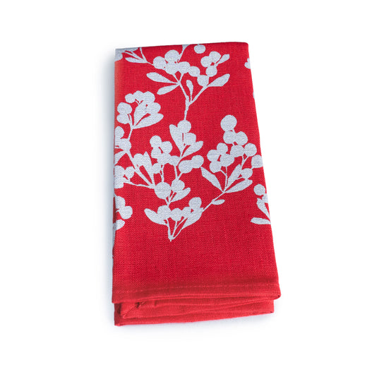 Silver Berry Red Linen Napkins - Set of 4 view 2