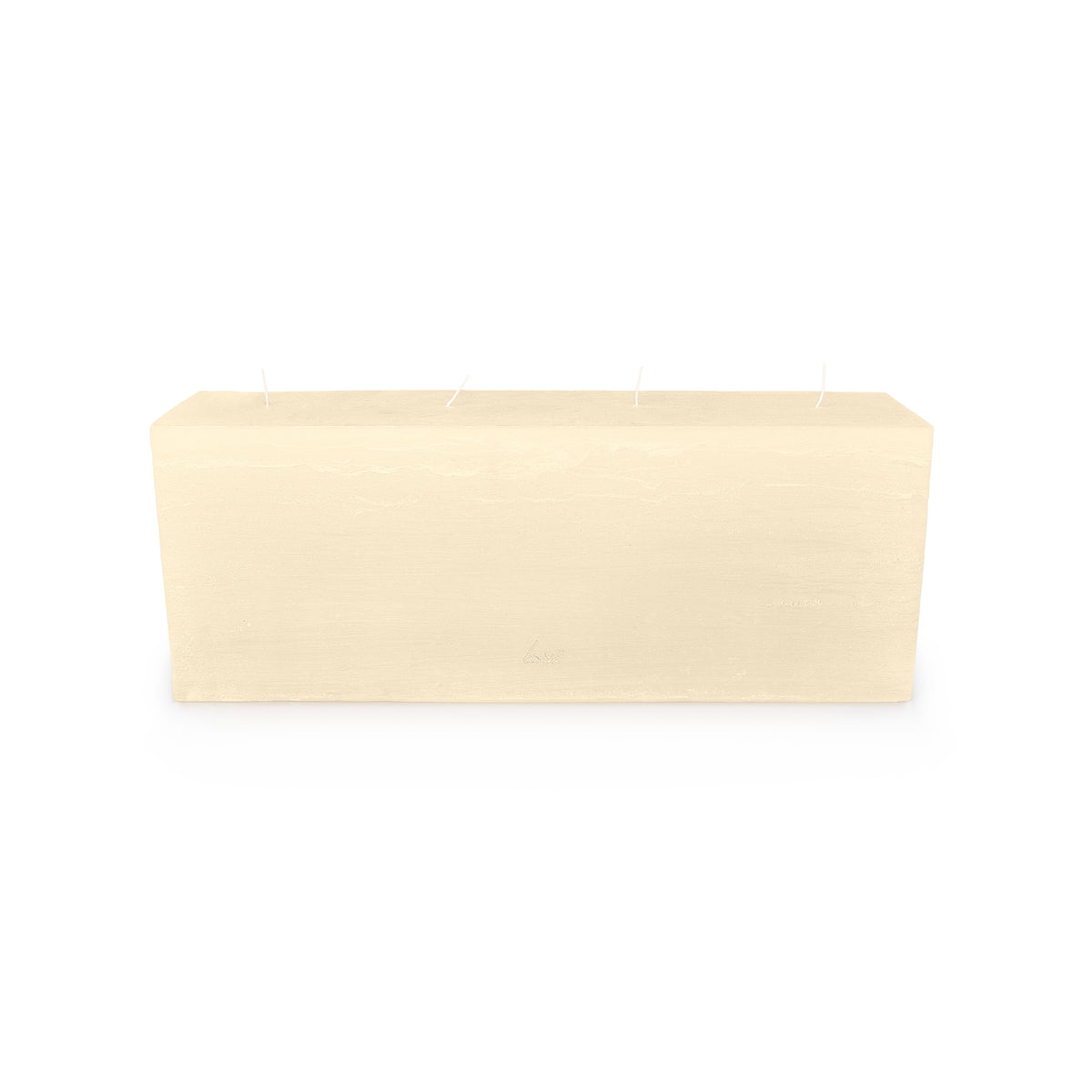 Cream-colored rectangular candle with four wicks along the top surface.