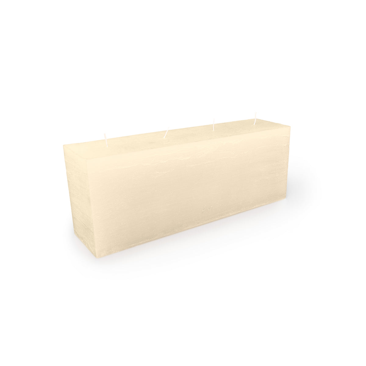 White rectangular candle with four wicks arranged across the top surface.