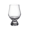 Clear glass tasting glass with tapered bowl and textured pedestal base.