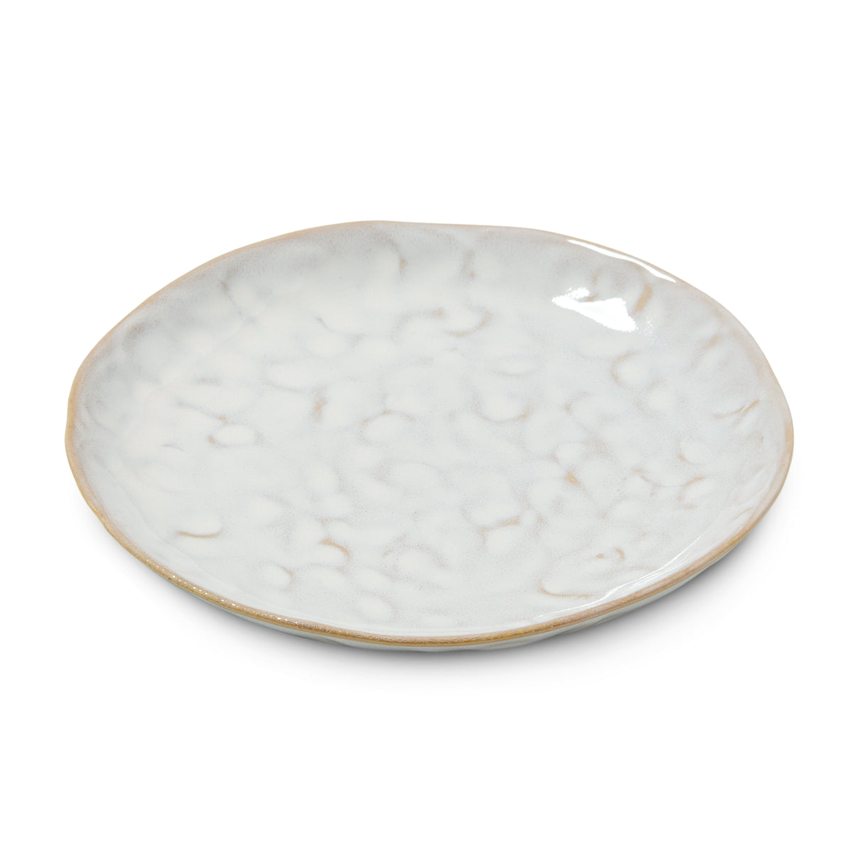 White ceramic appetizer plate with cloud-like pattern and natural edge rim.