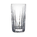 Clear highball glass with vertical ridged pattern and textured base.