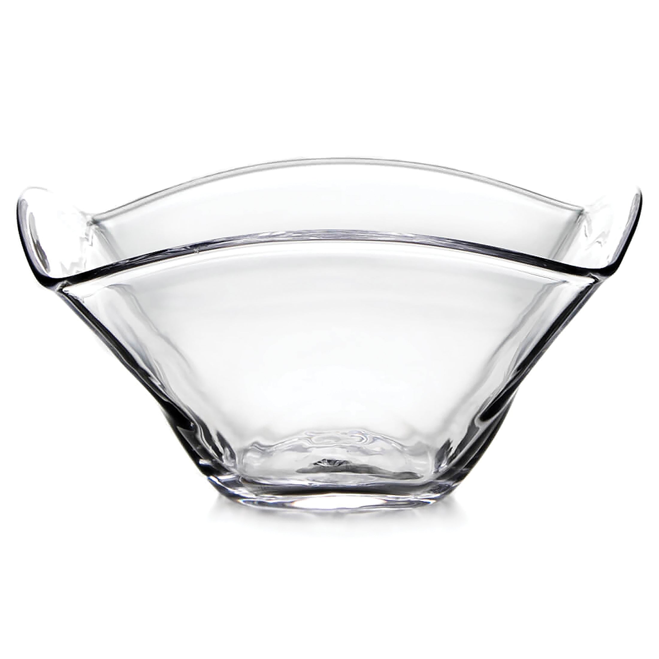 Large clear glass bowl with curved sides and flared rim.