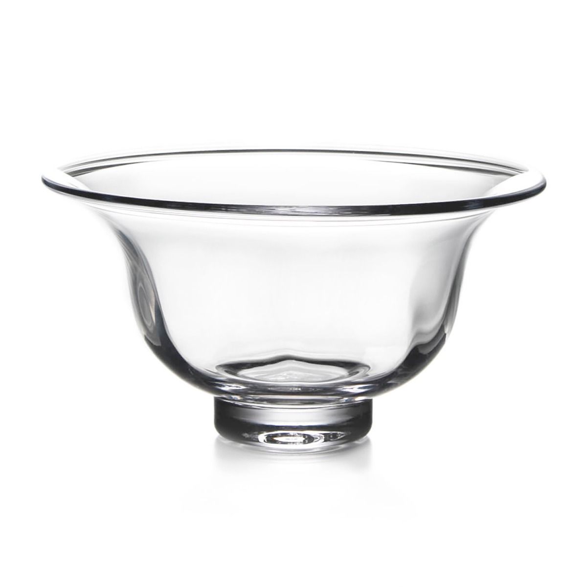 Clear glass bowl with flared rim and pedestal base.