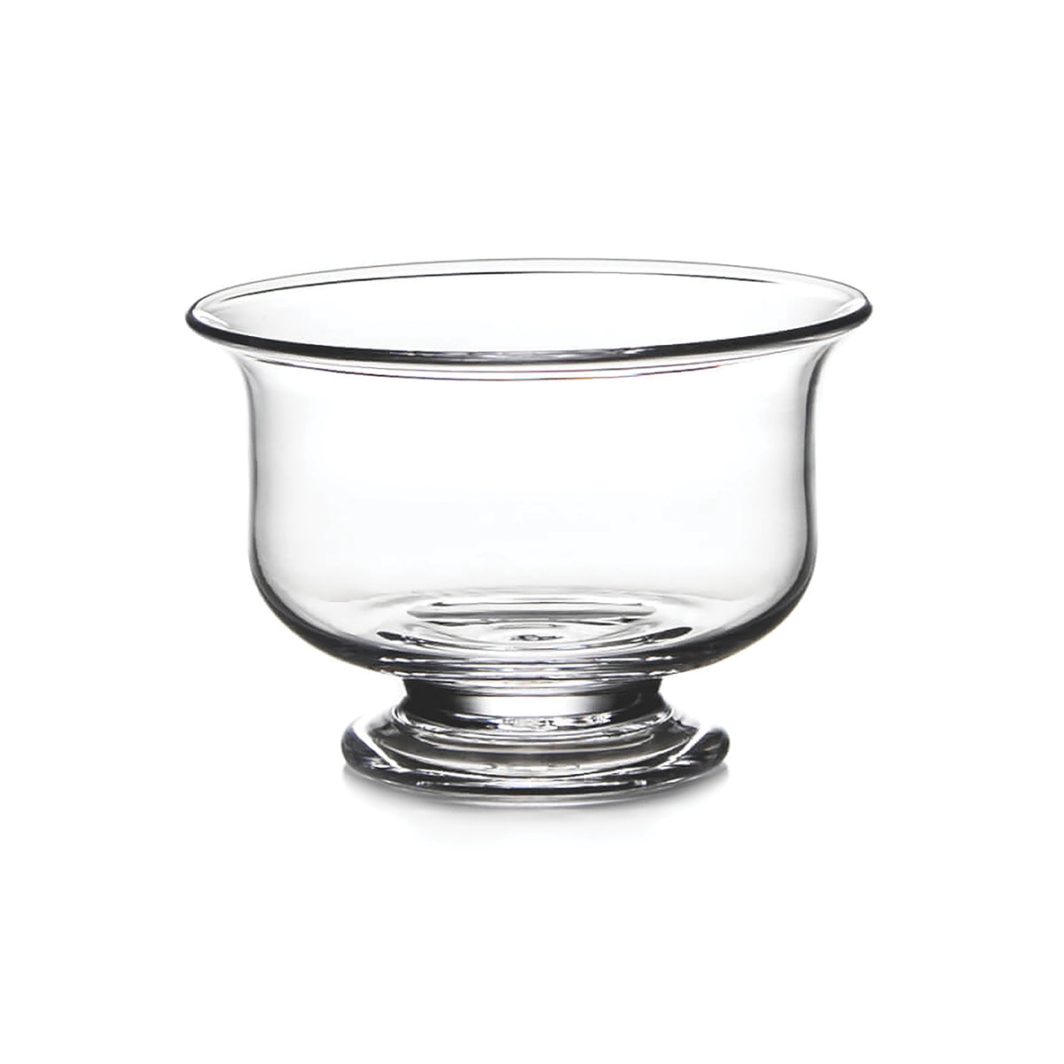 Clear glass bowl with flared rim and pedestal base.