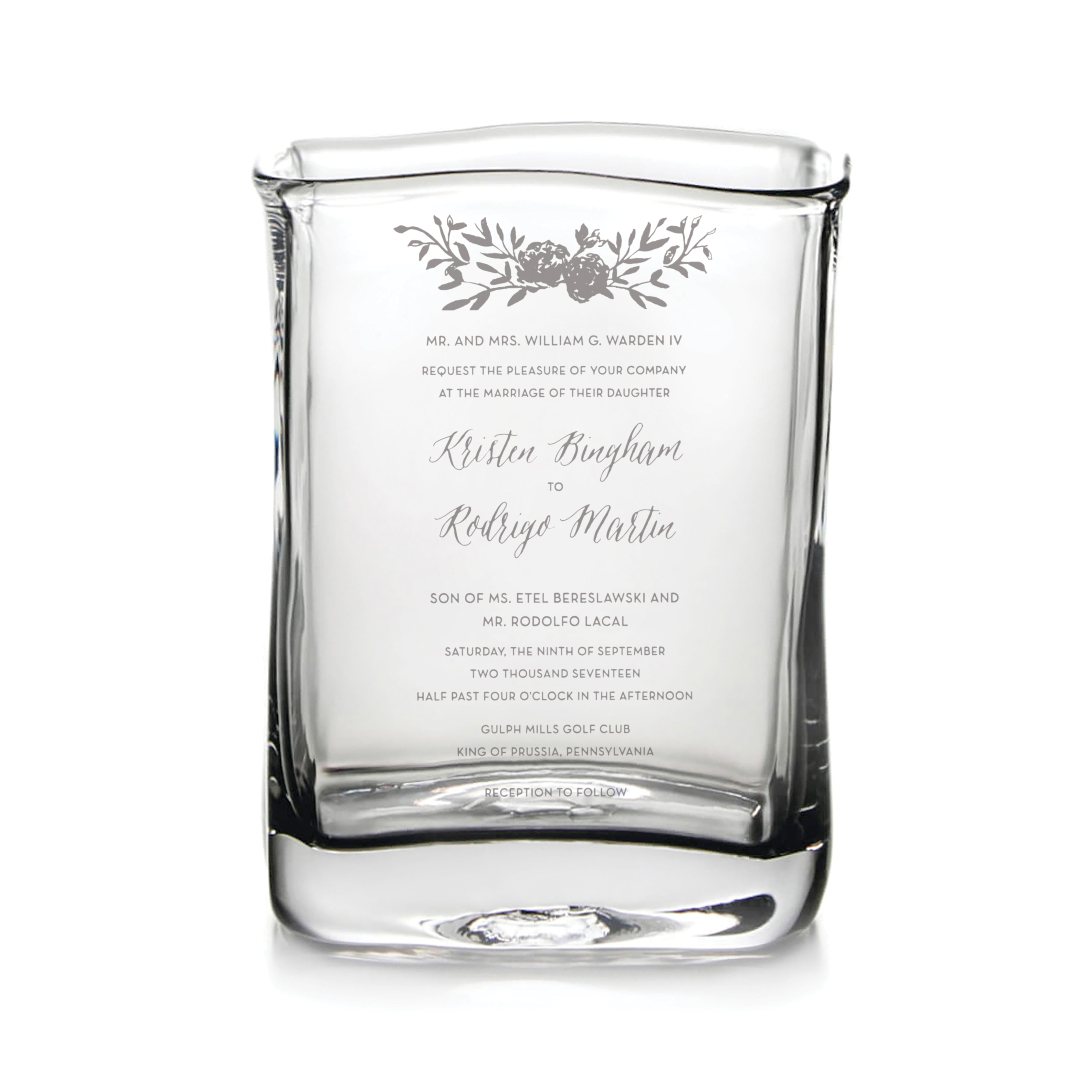 Engraved Weston Vase - L with Wedding Invitation