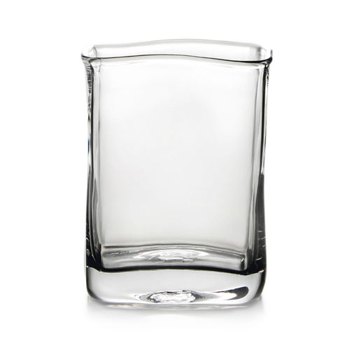 Clear glass vase with straight sides, rounded corners, and a flat bottom.