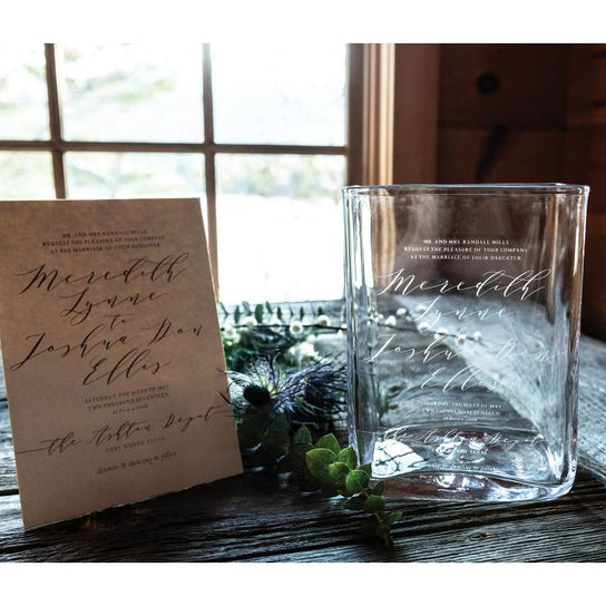 Engraved Weston Vase - L with Wedding Invitation