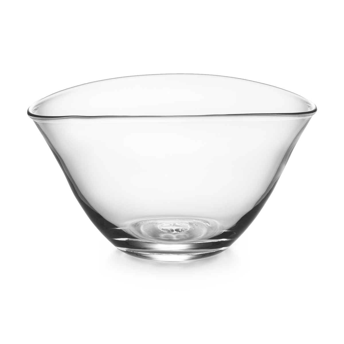 Clear glass bowl with wide oval rim and tapered sides.