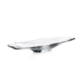 Clear glass centerpiece with elongated boat shape and dark gray-black accented base.