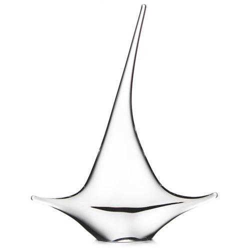 White sailboat figurine with tall mast, curved sail, and wide base, shown against white background.