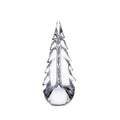Clear glass evergreen tree figurine with layered branches and rounded base.