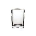 Clear glass vase with curved sides and a gently curved rim.