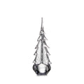Clear glass evergreen tree figurine with pointed top and tiered branches on bulbous base.