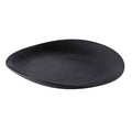Slate-colored ceramic dinner plate with a flat, slightly curved rim and matte finish.