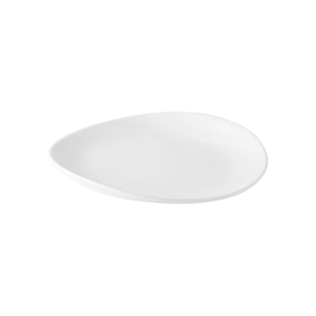 Oval alabaster plate with shallow well and curved sides, viewed from above at an angle.