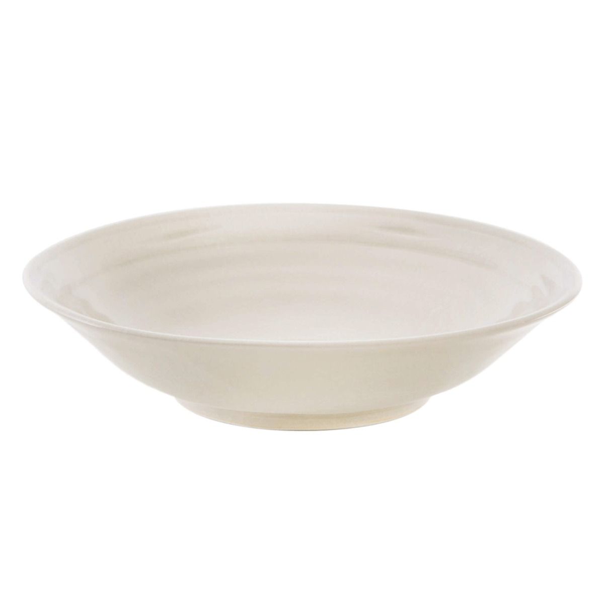 Ivory ceramic bowl with concentric crackle texture pattern and wide shallow shape.