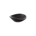 Black oval dip bowl with curved sides and a pouring spout on one end.