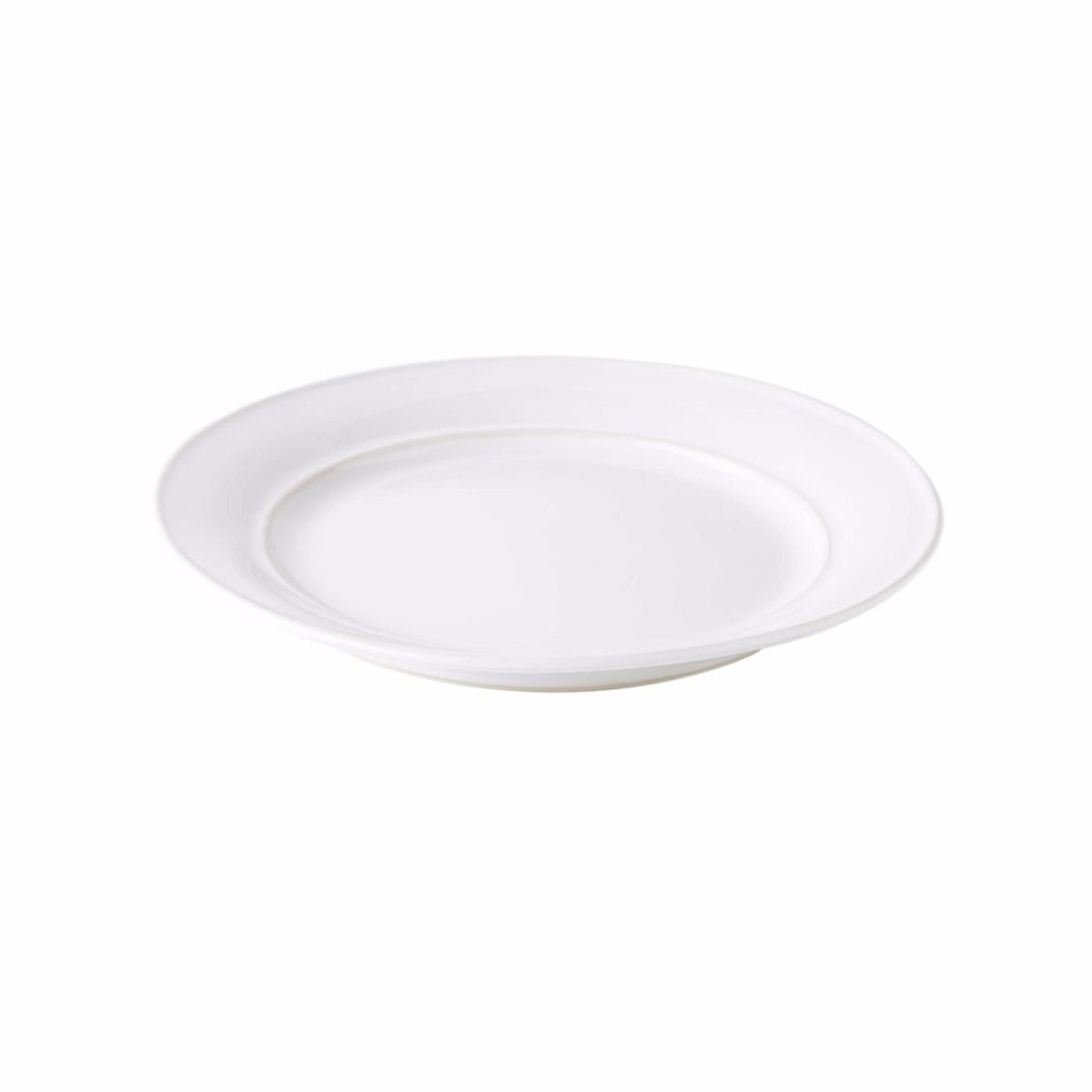 Dove-colored ceramic side plate with wide rim and shallow well center.