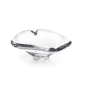 Clear glass heart-shaped dish with black accented rim and pedestal base.