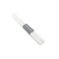 Two white taper candles bundled together with a gray band label.