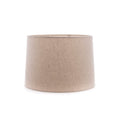 Cylindrical linen lamp shade in natural beige with textured fabric and straight sides.