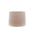 Natural linen barrel-shaped lamp shade with straight sides and neutral beige color.