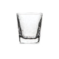 Clear glass double old-fashioned tumbler with textured sides and thick base.