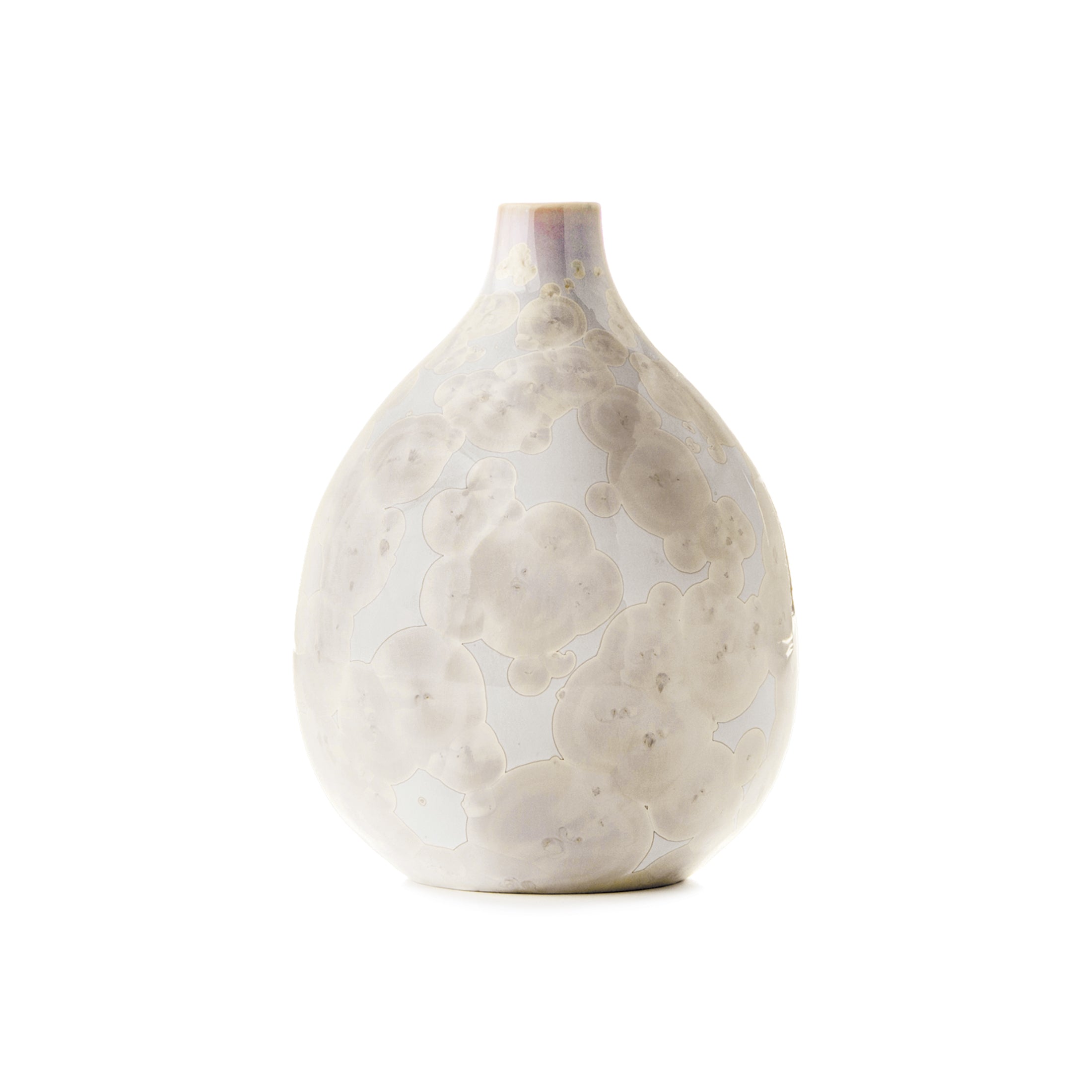 Cream-colored ceramic teardrop vase with textured organic pattern and narrow neck opening.