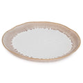 Ceramic dinner plate with white center and textured taupe rim with brushed edge detail.