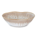 Ceramic bowl with taupe and white brushstroke pattern and natural rim edge.
