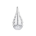Clear glass evergreen tree-shaped candle with textured surface and rounded base.