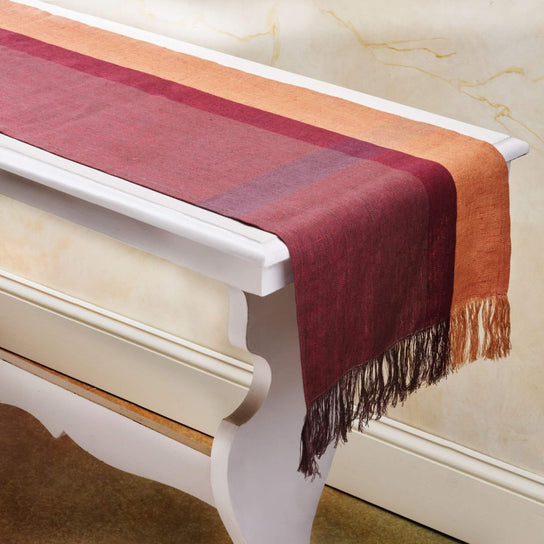 Rose Wine Plaid Linen Runner - 90 Inch view 2