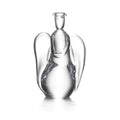 Clear glass angel figurine with wings and a cylindrical neck, 9 inches tall.