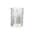 Clear glass tumbler with swirled texture pattern and horizontal ridges throughout.