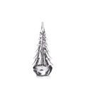 Clear glass evergreen tree with pointed top and five-sided geometric form with protruding branch details.